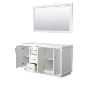 Wyndham Collection WCF292960DWHCXSXXM58 Miranda 60 Inch Double Bathroom Vanity in White, No Countertop, No Sink, Brushed Nickel Trim, 58 Inch Mirror