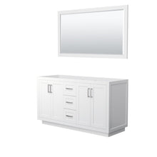 Load image into Gallery viewer, Wyndham Collection WCF292960DWHCXSXXM58 Miranda 60 Inch Double Bathroom Vanity in White, No Countertop, No Sink, Brushed Nickel Trim, 58 Inch Mirror