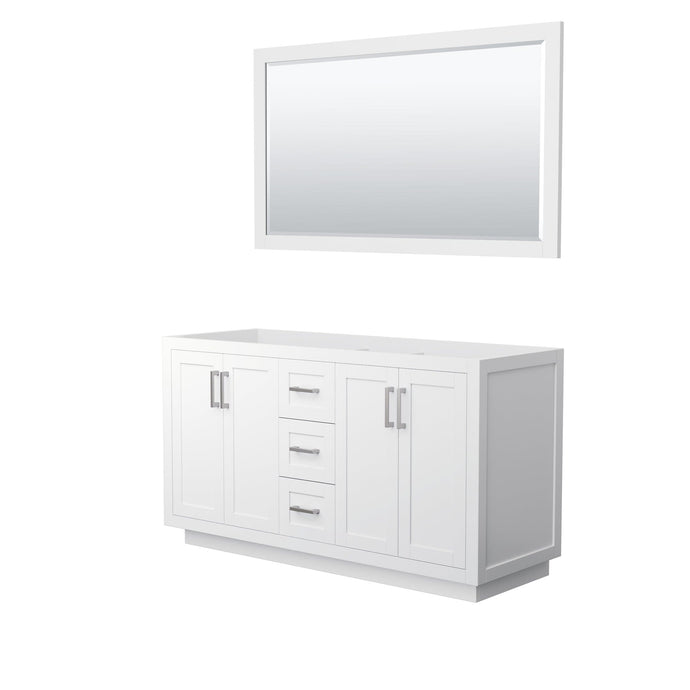 Wyndham Collection WCF292960DWHCXSXXM58 Miranda 60 Inch Double Bathroom Vanity in White, No Countertop, No Sink, Brushed Nickel Trim, 58 Inch Mirror