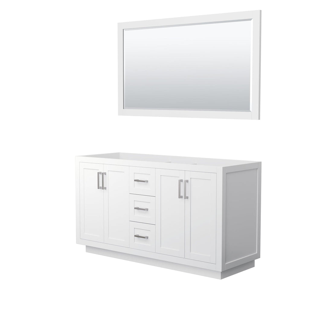 Wyndham Collection WCF292960DWHCXSXXM58 Miranda 60 Inch Double Bathroom Vanity in White, No Countertop, No Sink, Brushed Nickel Trim, 58 Inch Mirror