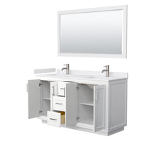 Load image into Gallery viewer, Wyndham Collection WCF292960DWHWCUNSM58 Miranda 60 Inch Double Bathroom Vanity in White, White Cultured Marble Countertop, Undermount Square Sinks, Brushed Nickel Trim, 58 Inch Mirror