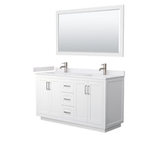 Load image into Gallery viewer, Wyndham Collection WCF292960DWHWCUNSM58 Miranda 60 Inch Double Bathroom Vanity in White, White Cultured Marble Countertop, Undermount Square Sinks, Brushed Nickel Trim, 58 Inch Mirror