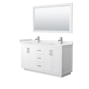 Wyndham Collection WCF292960DWHWCUNSM58 Miranda 60 Inch Double Bathroom Vanity in White, White Cultured Marble Countertop, Undermount Square Sinks, Brushed Nickel Trim, 58 Inch Mirror