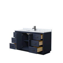 Load image into Gallery viewer, Wyndham Collection WCF292960SBBCMUNSMXX Miranda 60 Inch Single Bathroom Vanity in Dark Blue, White Carrara Marble Countertop, Undermount Square Sink, Matte Black Trim
