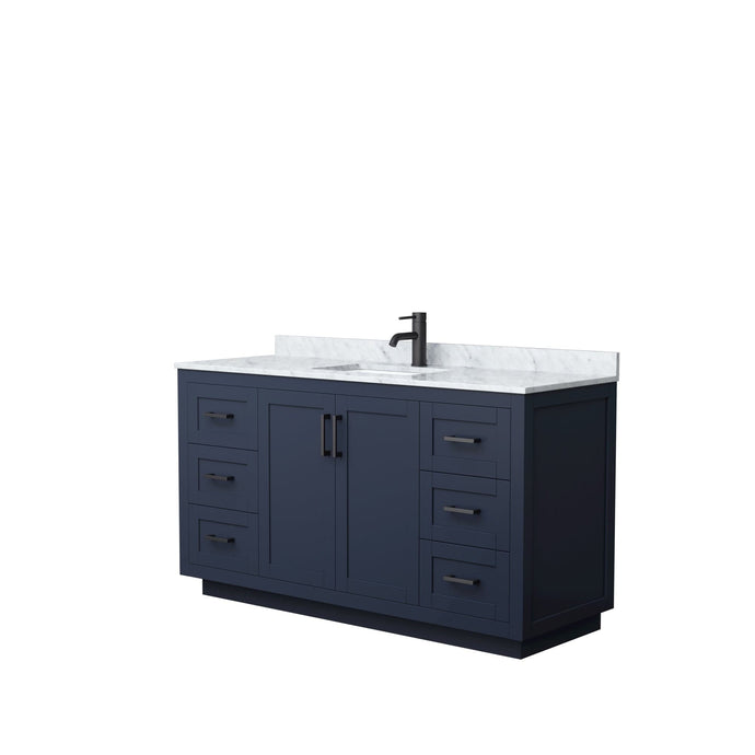 Wyndham Collection WCF292960SBBCMUNSMXX Miranda 60 Inch Single Bathroom Vanity in Dark Blue, White Carrara Marble Countertop, Undermount Square Sink, Matte Black Trim