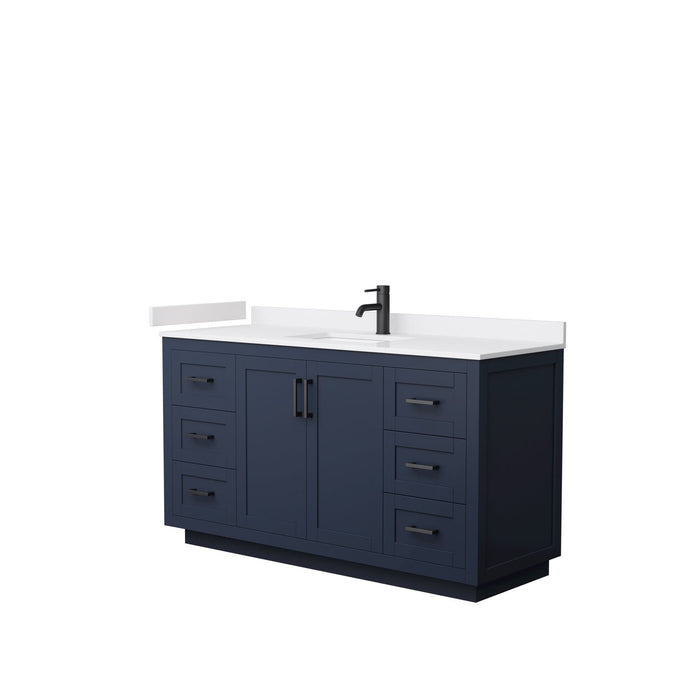 Wyndham Collection WCF292960SBBWCUNSMXX Miranda 60 Inch Single Bathroom Vanity in Dark Blue, White Cultured Marble Countertop, Undermount Square Sink, Matte Black Trim