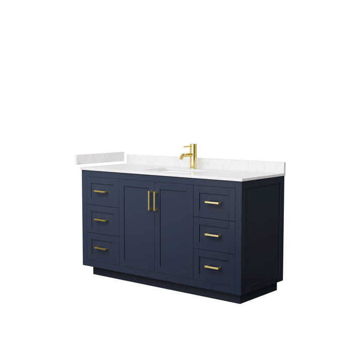 Wyndham Collection WCF292960SBLC2UNSMXX Miranda 60 Inch Single Bathroom Vanity in Dark Blue, Light-Vein Carrara Cultured Marble Countertop, Undermount Square Sink, Brushed Gold Trim