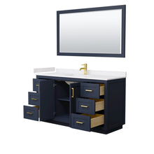 Load image into Gallery viewer, Wyndham Collection WCF292960SBLWCUNSM58 Miranda 60 Inch Single Bathroom Vanity in Dark Blue, White Cultured Marble Countertop, Undermount Square Sink, Brushed Gold Trim, 58 Inch Mirror