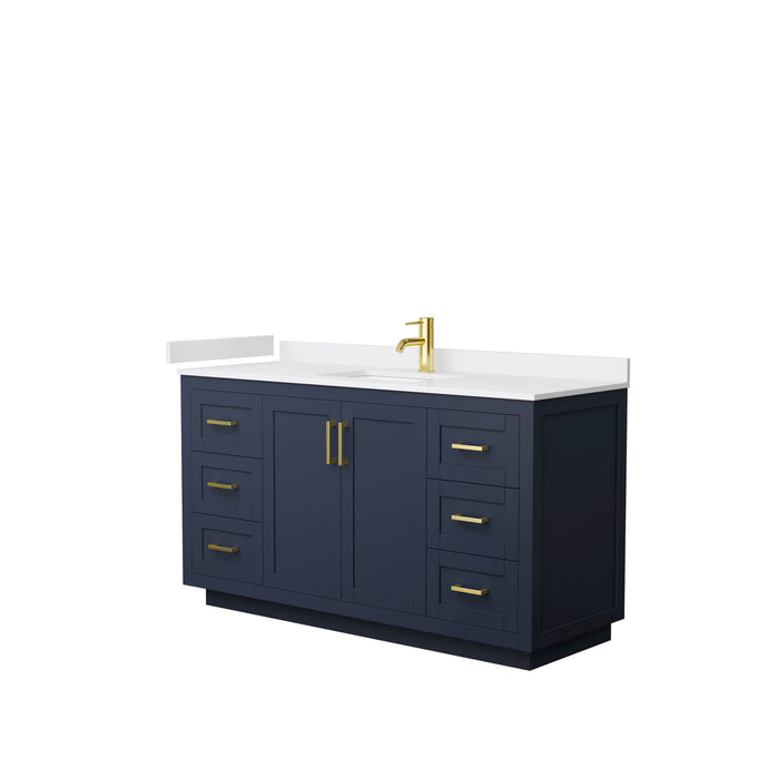 Wyndham Collection WCF292960SBLWCUNSMXX Miranda 60 Inch Single Bathroom Vanity in Dark Blue, White Cultured Marble Countertop, Undermount Square Sink, Brushed Gold Trim