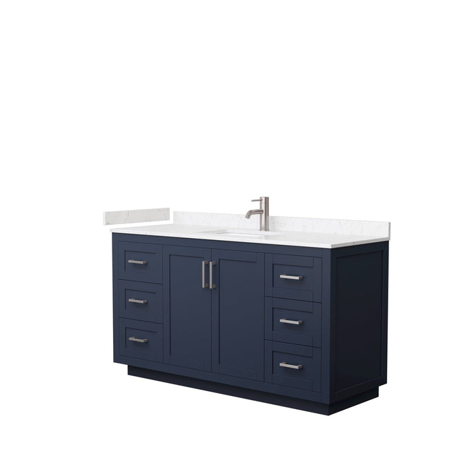 Wyndham Collection WCF292960SBNC2UNSMXX Miranda 60 Inch Single Bathroom Vanity in Dark Blue, Light-Vein Carrara Cultured Marble Countertop, Undermount Square Sink, Brushed Nickel Trim