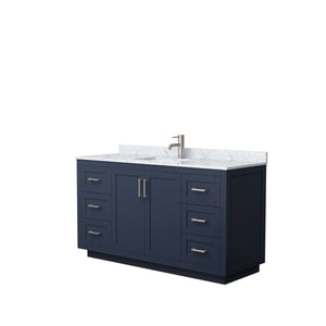 Wyndham Collection WCF292960SBNCMUNSMXX Miranda 60 Inch Single Bathroom Vanity in Dark Blue, White Carrara Marble Countertop, Undermount Square Sink, Brushed Nickel Trim