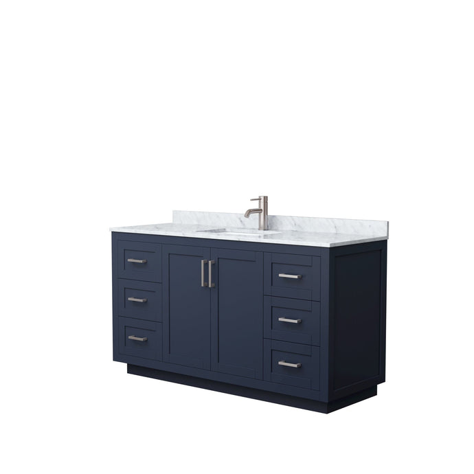 Wyndham Collection WCF292960SBNCMUNSMXX Miranda 60 Inch Single Bathroom Vanity in Dark Blue, White Carrara Marble Countertop, Undermount Square Sink, Brushed Nickel Trim