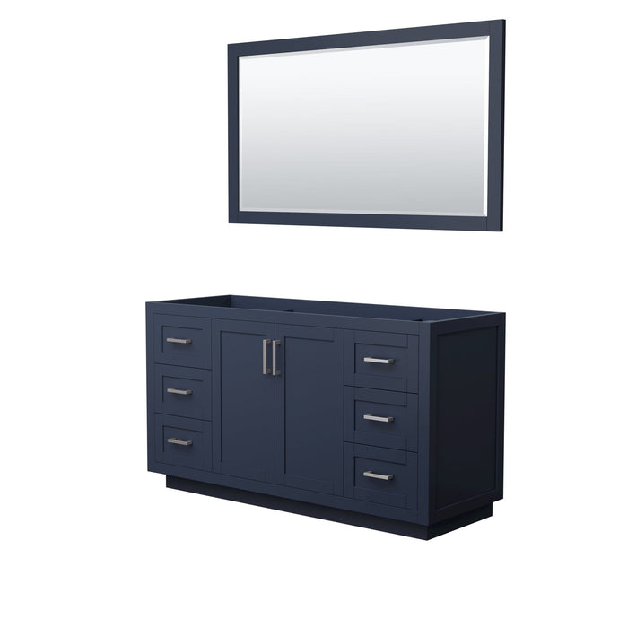 Wyndham Collection WCF292960SBNCXSXXM58 Miranda 60 Inch Single Bathroom Vanity in Dark Blue, No Countertop, No Sink, Brushed Nickel Trim, 58 Inch Mirror
