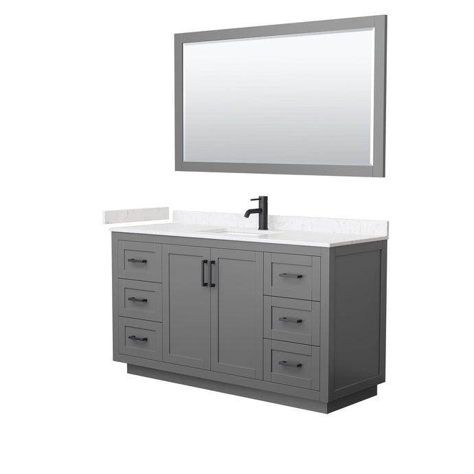 Wyndham Collection WCF292960SGBC2UNSM58 Miranda 60 Inch Single Bathroom Vanity in Dark Gray, Light-Vein Carrara Cultured Marble Countertop, Undermount Square Sink, Matte Black Trim, 58 Inch Mirror