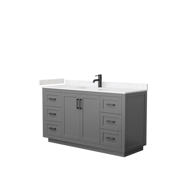 Wyndham Collection WCF292960SGBC2UNSMXX Miranda 60 Inch Single Bathroom Vanity in Dark Gray, Light-Vein Carrara Cultured Marble Countertop, Undermount Square Sink, Matte Black Trim