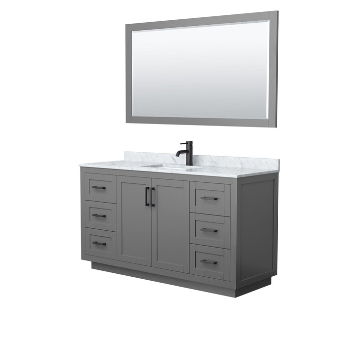 Wyndham Collection WCF292960SGBCMUNSM58 Miranda 60 Inch Single Bathroom Vanity in Dark Gray, White Carrara Marble Countertop, Undermount Square Sink, Matte Black Trim, 58 Inch Mirror