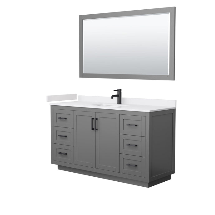 Wyndham Collection WCF292960SGBWCUNSM58 Miranda 60 Inch Single Bathroom Vanity in Dark Gray, White Cultured Marble Countertop, Undermount Square Sink, Matte Black Trim, 58 Inch Mirror