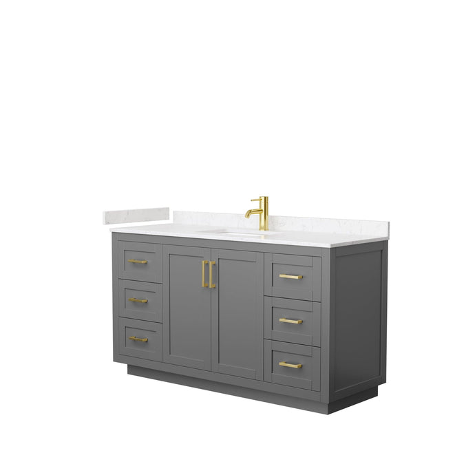 Wyndham Collection WCF292960SGGC2UNSMXX Miranda 60 Inch Single Bathroom Vanity in Dark Gray, Light-Vein Carrara Cultured Marble Countertop, Undermount Square Sink, Brushed Gold Trim
