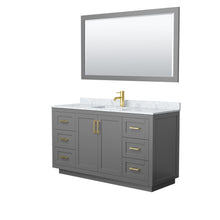 Load image into Gallery viewer, Wyndham Collection WCF292960SGGCMUNSM58 Miranda 60 Inch Single Bathroom Vanity in Dark Gray, White Carrara Marble Countertop, Undermount Square Sink, Brushed Gold Trim, 58 Inch Mirror