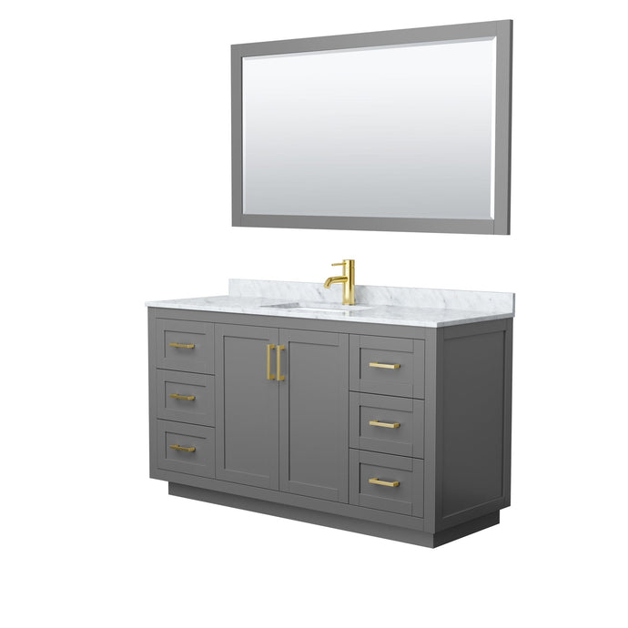 Wyndham Collection WCF292960SGGCMUNSM58 Miranda 60 Inch Single Bathroom Vanity in Dark Gray, White Carrara Marble Countertop, Undermount Square Sink, Brushed Gold Trim, 58 Inch Mirror