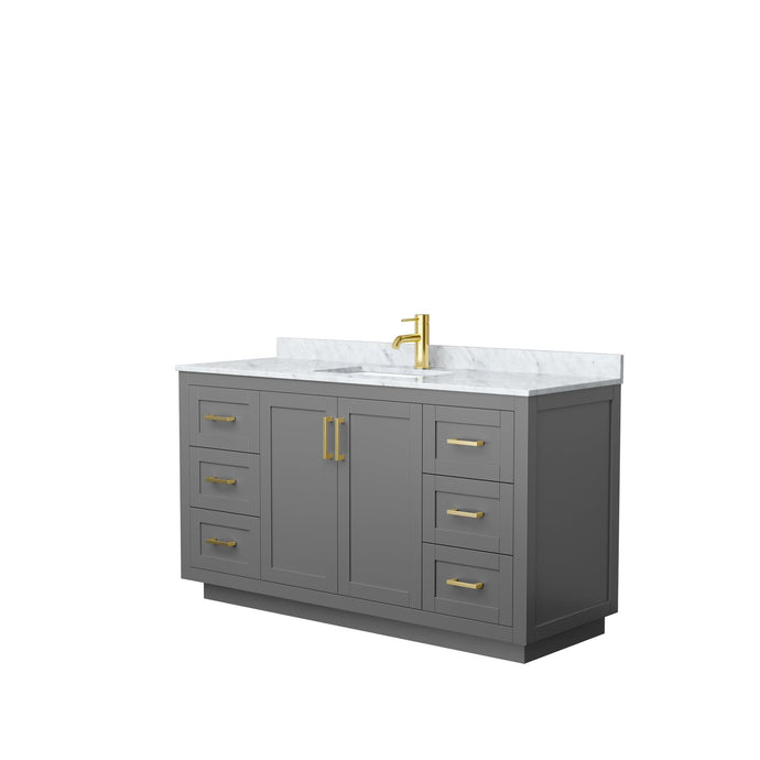 Wyndham Collection WCF292960SGGCMUNSMXX Miranda 60 Inch Single Bathroom Vanity in Dark Gray, White Carrara Marble Countertop, Undermount Square Sink, Brushed Gold Trim