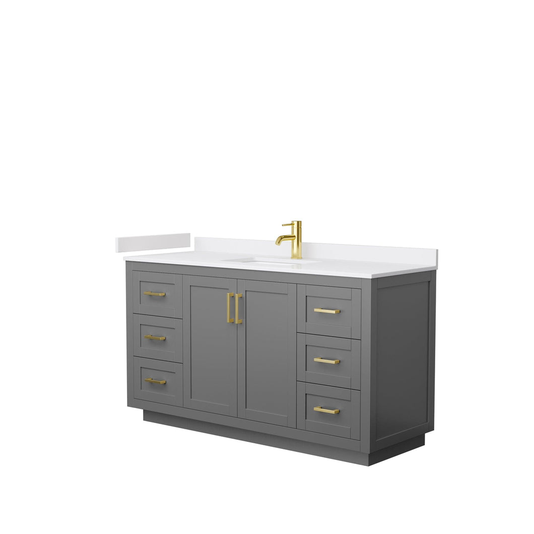 Wyndham Collection WCF292960SGGWCUNSMXX Miranda 60 Inch Single Bathroom Vanity in Dark Gray, White Cultured Marble Countertop, Undermount Square Sink, Brushed Gold Trim