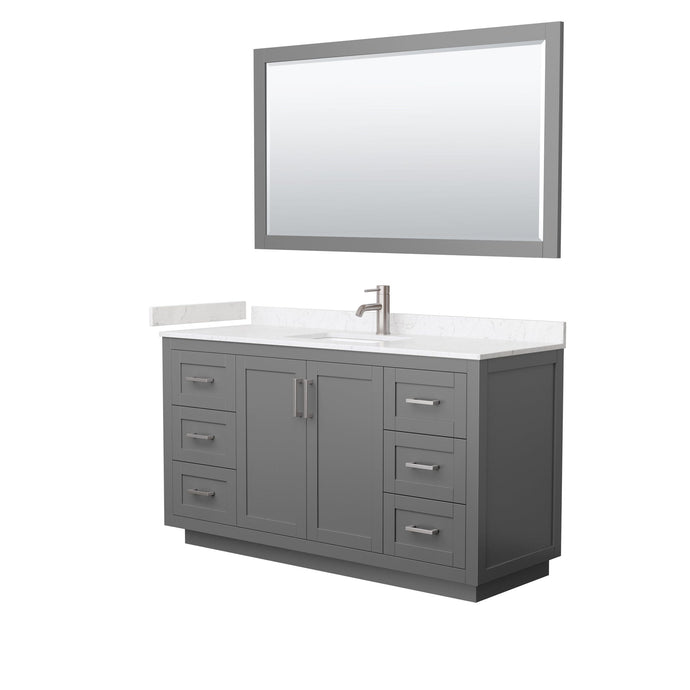 Wyndham Collection WCF292960SKGC2UNSM58 Miranda 60 Inch Single Bathroom Vanity in Dark Gray, Light-Vein Carrara Cultured Marble Countertop, Undermount Square Sink, Brushed Nickel Trim, 58 Inch Mirror