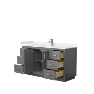 Wyndham Collection WCF292960SKGC2UNSMXX Miranda 60 Inch Single Bathroom Vanity in Dark Gray, Light-Vein Carrara Cultured Marble Countertop, Undermount Square Sink, Brushed Nickel Trim