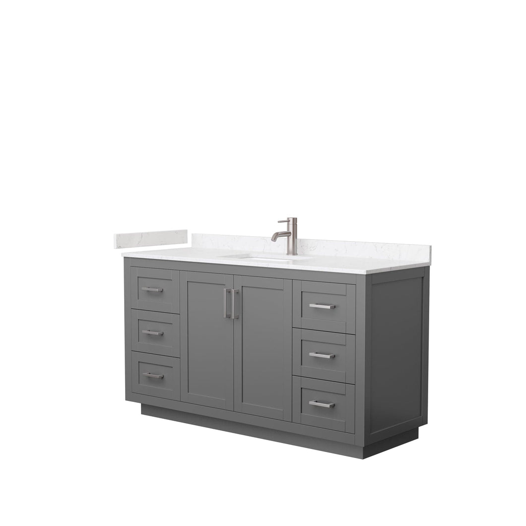 Wyndham Collection WCF292960SKGC2UNSMXX Miranda 60 Inch Single Bathroom Vanity in Dark Gray, Light-Vein Carrara Cultured Marble Countertop, Undermount Square Sink, Brushed Nickel Trim