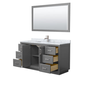 Wyndham Collection WCF292960SKGCMUNSM58 Miranda 60 Inch Single Bathroom Vanity in Dark Gray, White Carrara Marble Countertop, Undermount Square Sink, Brushed Nickel Trim, 58 Inch Mirror
