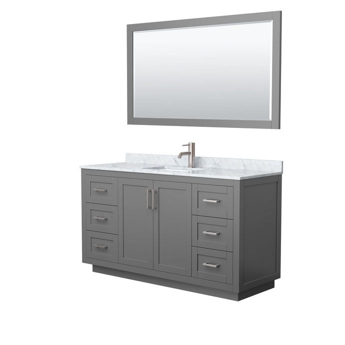 Wyndham Collection WCF292960SKGCMUNSM58 Miranda 60 Inch Single Bathroom Vanity in Dark Gray, White Carrara Marble Countertop, Undermount Square Sink, Brushed Nickel Trim, 58 Inch Mirror