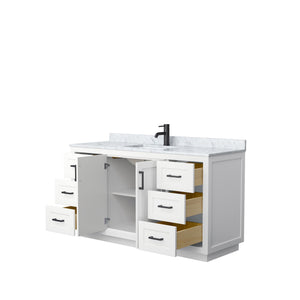 Wyndham Collection WCF292960SWBCMUNSMXX Miranda 60 Inch Single Bathroom Vanity in White, White Carrara Marble Countertop, Undermount Square Sink, Matte Black Trim