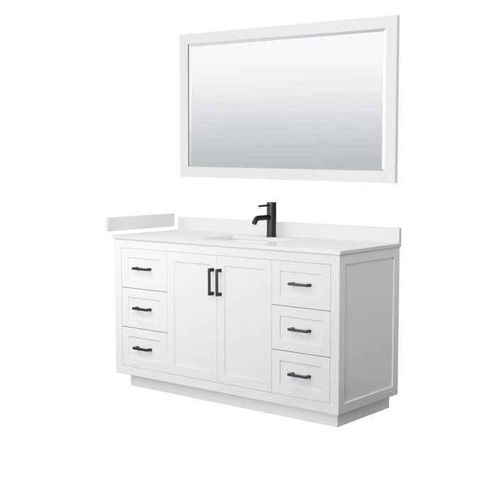 Wyndham Collection WCF292960SWBWCUNSM58 Miranda 60 Inch Single Bathroom Vanity in White, White Cultured Marble Countertop, Undermount Square Sink, Matte Black Trim, 58 Inch Mirror