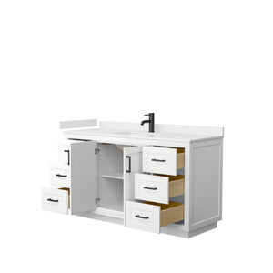Wyndham Collection WCF292960SWBWCUNSMXX Miranda 60 Inch Single Bathroom Vanity in White, White Cultured Marble Countertop, Undermount Square Sink, Matte Black Trim