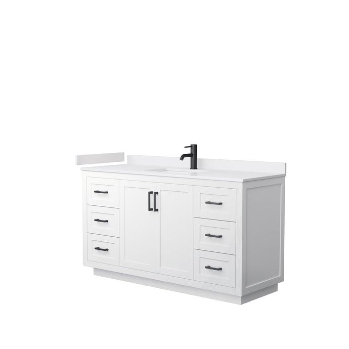 Wyndham Collection WCF292960SWBWCUNSMXX Miranda 60 Inch Single Bathroom Vanity in White, White Cultured Marble Countertop, Undermount Square Sink, Matte Black Trim
