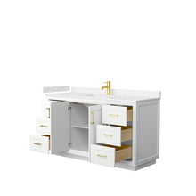 Load image into Gallery viewer, Wyndham Collection WCF292960SWGC2UNSMXX Miranda 60 Inch Single Bathroom Vanity in White, Light-Vein Carrara Cultured Marble Countertop, Undermount Square Sink, Brushed Gold Trim