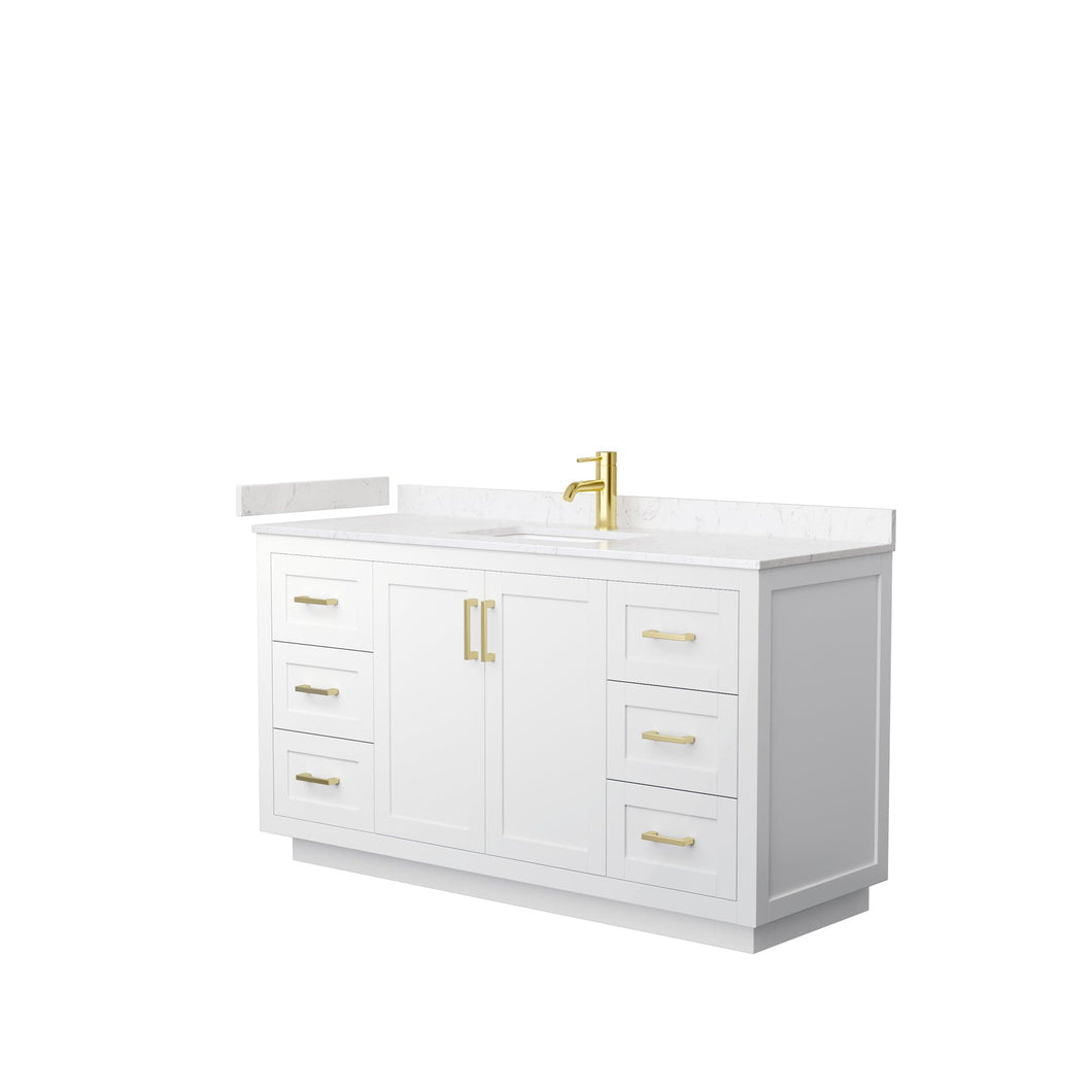 Wyndham Collection WCF292960SWGC2UNSMXX Miranda 60 Inch Single Bathroom Vanity in White, Light-Vein Carrara Cultured Marble Countertop, Undermount Square Sink, Brushed Gold Trim