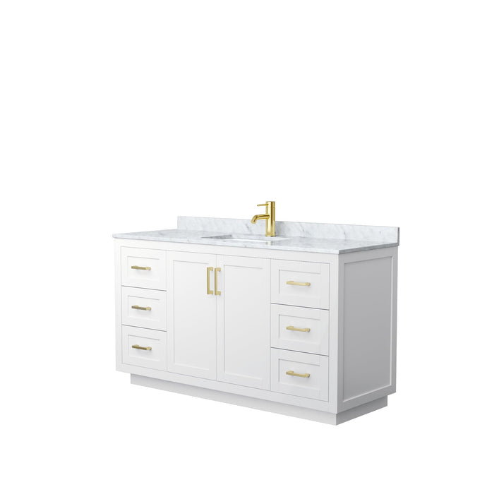 Wyndham Collection WCF292960SWGCMUNSMXX Miranda 60 Inch Single Bathroom Vanity in White, White Carrara Marble Countertop, Undermount Square Sink, Brushed Gold Trim