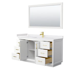 Wyndham Collection WCF292960SWGWCUNSM58 Miranda 60 Inch Single Bathroom Vanity in White, White Cultured Marble Countertop, Undermount Square Sink, Brushed Gold Trim, 58 Inch Mirror