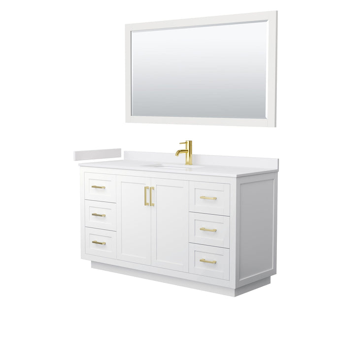 Wyndham Collection WCF292960SWGWCUNSM58 Miranda 60 Inch Single Bathroom Vanity in White, White Cultured Marble Countertop, Undermount Square Sink, Brushed Gold Trim, 58 Inch Mirror