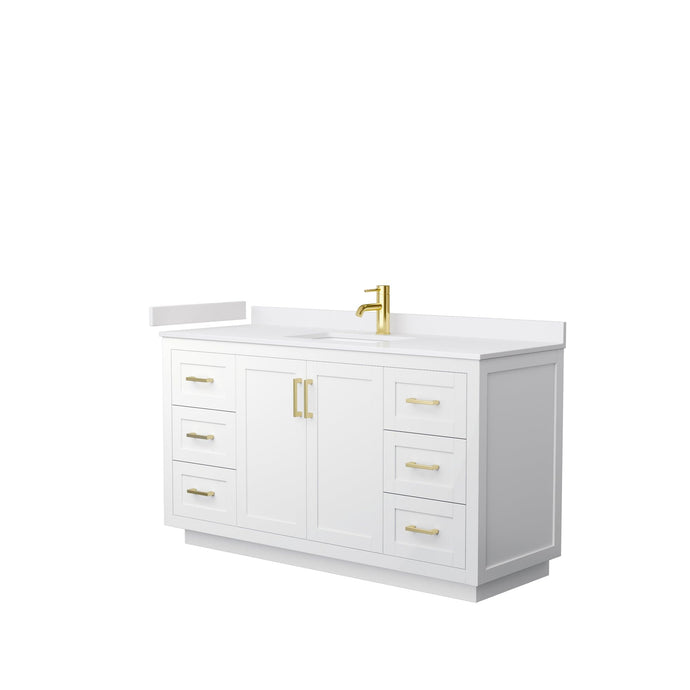 Wyndham Collection WCF292960SWGWCUNSMXX Miranda 60 Inch Single Bathroom Vanity in White, White Cultured Marble Countertop, Undermount Square Sink, Brushed Gold Trim