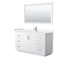 Load image into Gallery viewer, Wyndham Collection WCF292960SWHC2UNSM58 Miranda 60 Inch Single Bathroom Vanity in White, Light-Vein Carrara Cultured Marble Countertop, Undermount Square Sink, Brushed Nickel Trim, 58 Inch Mirror