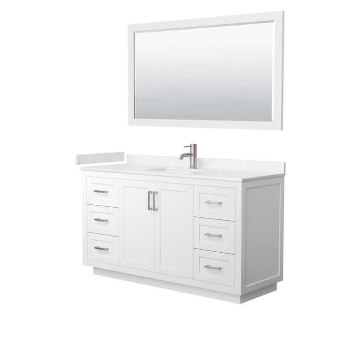 Wyndham Collection WCF292960SWHC2UNSM58 Miranda 60 Inch Single Bathroom Vanity in White, Light-Vein Carrara Cultured Marble Countertop, Undermount Square Sink, Brushed Nickel Trim, 58 Inch Mirror