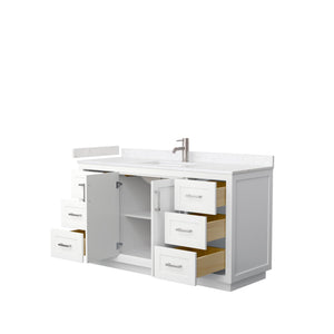 Wyndham Collection WCF292960SWHC2UNSMXX Miranda 60 Inch Single Bathroom Vanity in White, Light-Vein Carrara Cultured Marble Countertop, Undermount Square Sink, Brushed Nickel Trim