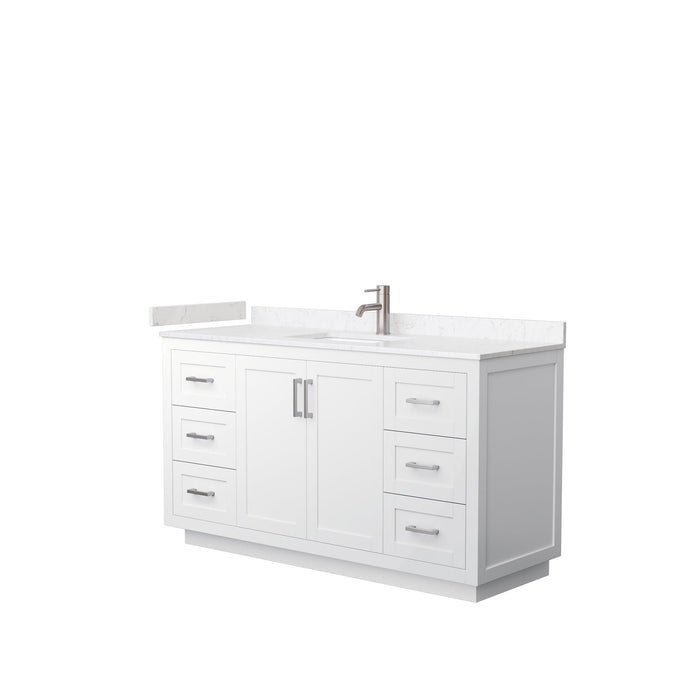 Wyndham Collection WCF292960SWHC2UNSMXX Miranda 60 Inch Single Bathroom Vanity in White, Light-Vein Carrara Cultured Marble Countertop, Undermount Square Sink, Brushed Nickel Trim