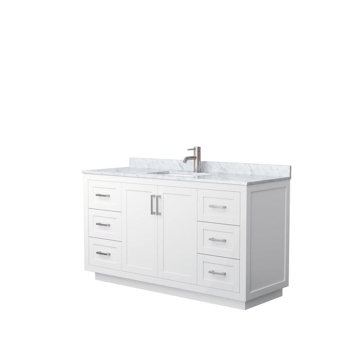 Wyndham Collection WCF292960SWHCMUNSMXX Miranda 60 Inch Single Bathroom Vanity in White, White Carrara Marble Countertop, Undermount Square Sink, Brushed Nickel Trim