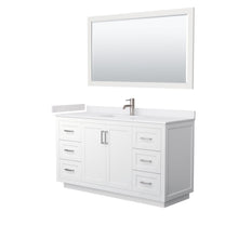 Load image into Gallery viewer, Wyndham Collection WCF292960SWHWCUNSM58 Miranda 60 Inch Single Bathroom Vanity in White, White Cultured Marble Countertop, Undermount Square Sink, Brushed Nickel Trim, 58 Inch Mirror