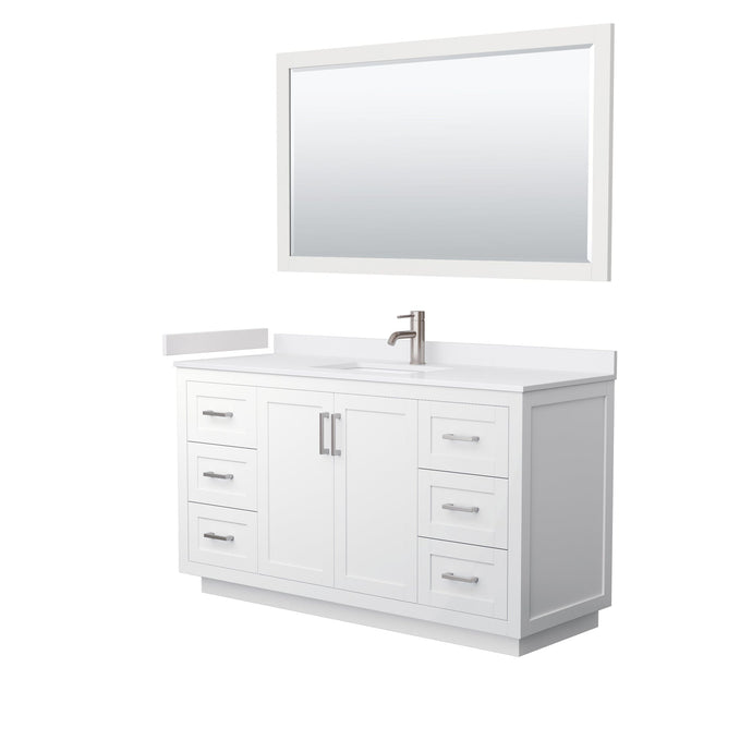 Wyndham Collection WCF292960SWHWCUNSM58 Miranda 60 Inch Single Bathroom Vanity in White, White Cultured Marble Countertop, Undermount Square Sink, Brushed Nickel Trim, 58 Inch Mirror