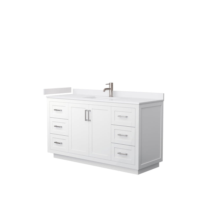 Wyndham Collection WCF292960SWHWCUNSMXX Miranda 60 Inch Single Bathroom Vanity in White, White Cultured Marble Countertop, Undermount Square Sink, Brushed Nickel Trim
