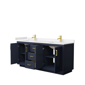 Wyndham Collection WCF292972DBLC2UNSMXX Miranda 72 Inch Double Bathroom Vanity in Dark Blue, Light-Vein Carrara Cultured Marble Countertop, Undermount Square Sinks, Brushed Gold Trim